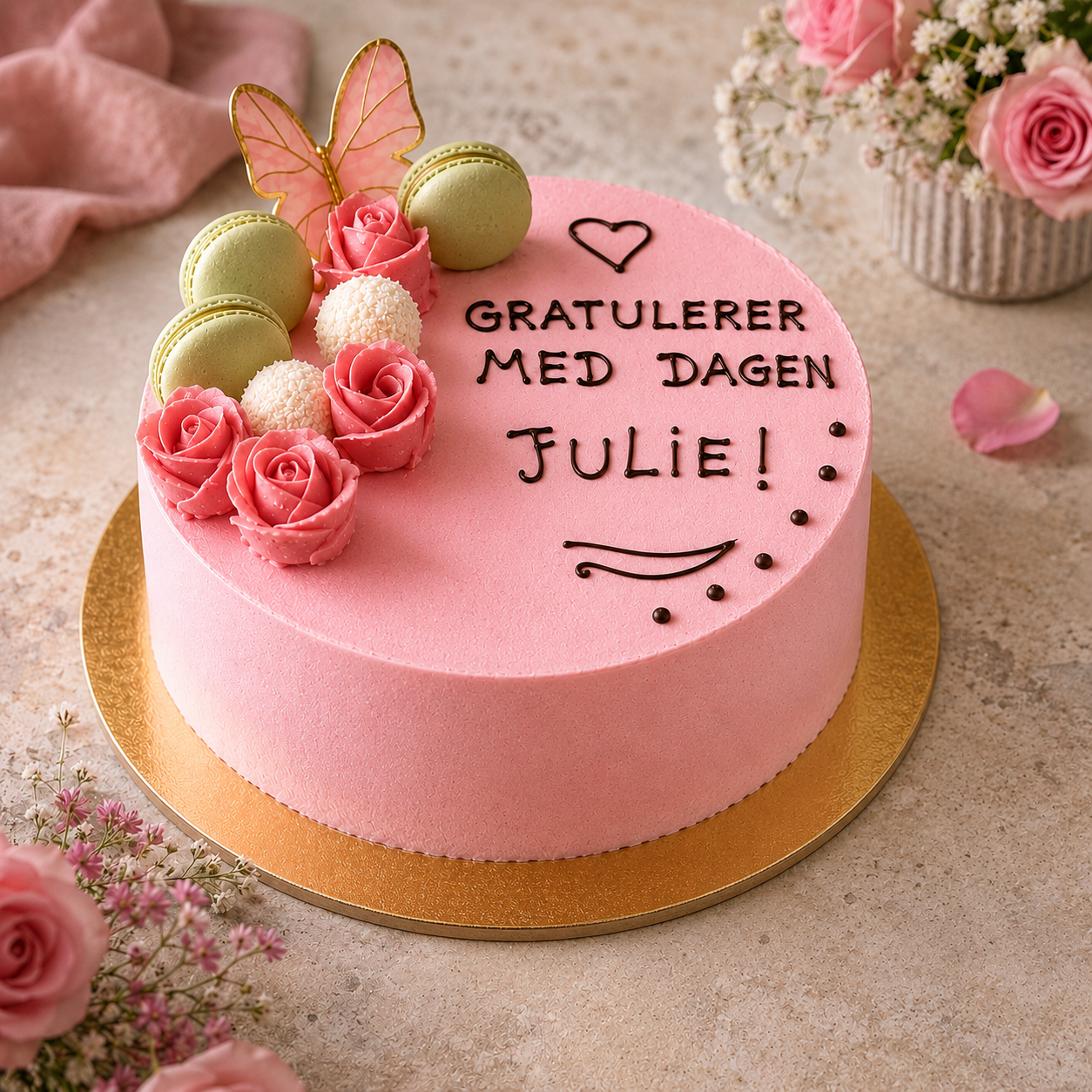 Bolo de Aniversário Feminino Rosa com Macarons 4