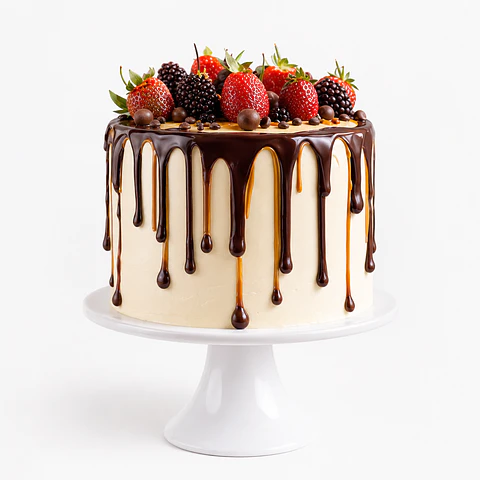 Drip Cake de Baunilha com Ganache de Chocolate