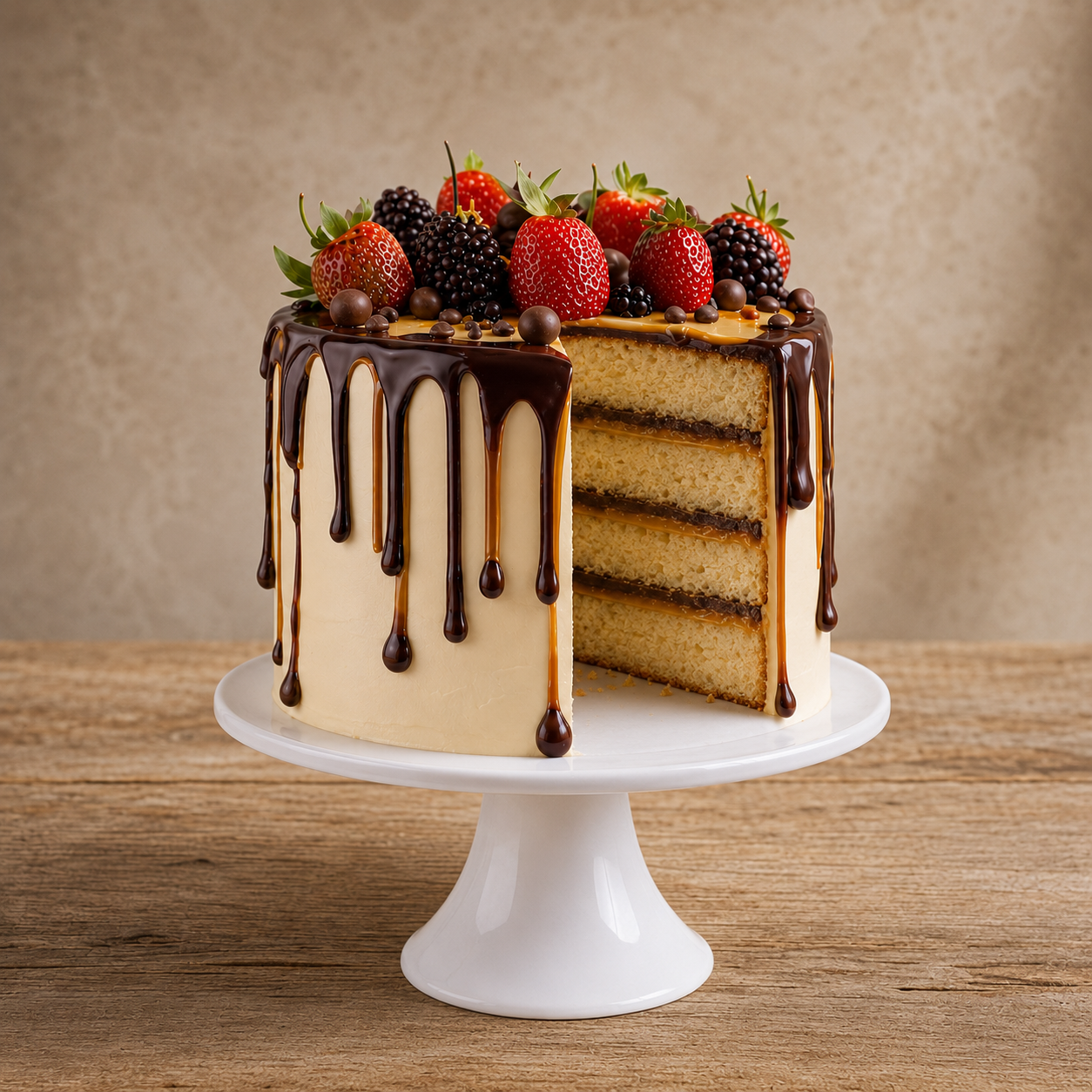 Drip Cake de Baunilha com Ganache de Chocolate 4