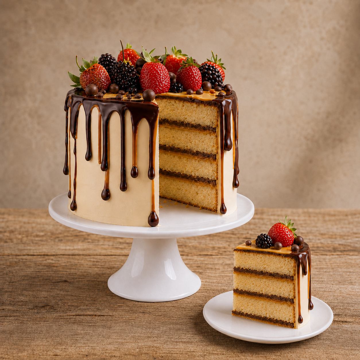 Drip Cake de Baunilha com Ganache de Chocolate 2