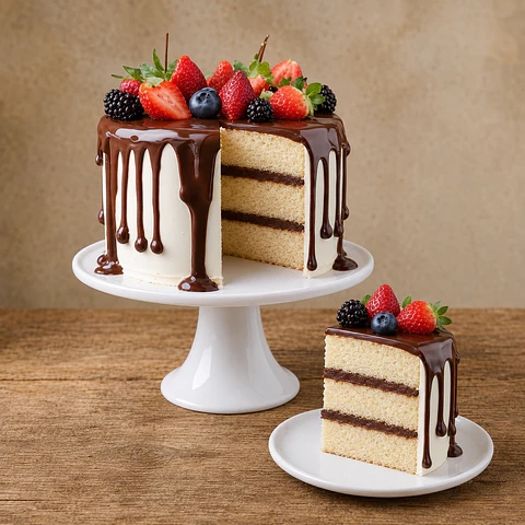 Drip Cake de Baunilha com Frutos Vermelhos