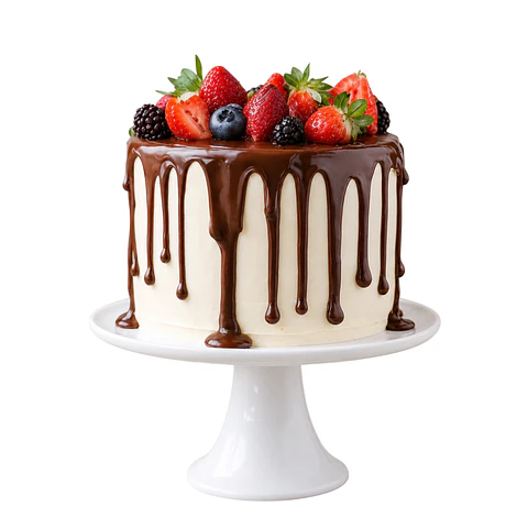Drip Cake de Baunilha com Frutos Vermelhos