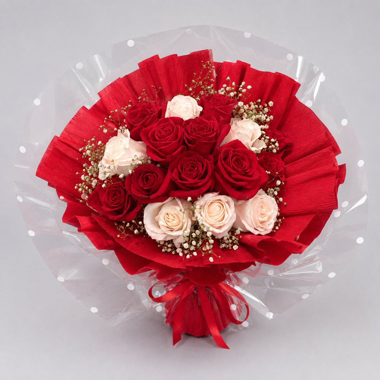 Bouquet Premium de 16 Rosas Vermelhas e Brancas 1