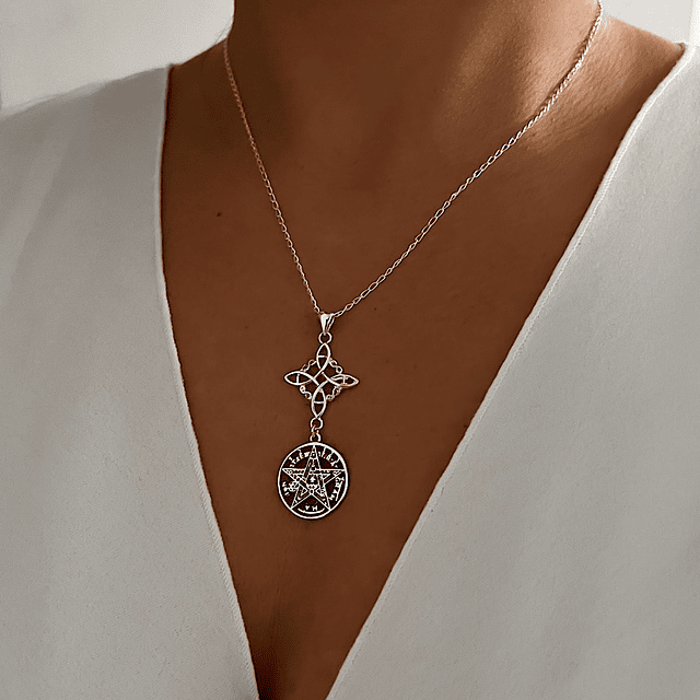 Collar Nudo de Bruja y Tetragramaton - doble protección
