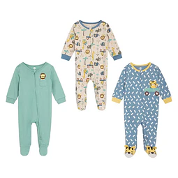Koala Kids - Set 3 Pijamas Enteritos con Patitas Safari - 100% Algodón