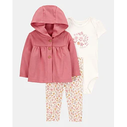 Carter's - Conjunto 3 Piezas Flores Rosado - 100% Algodón