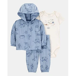 Carter's - Conjunto 3 Piezas Perrito Azul - 100% Algodón