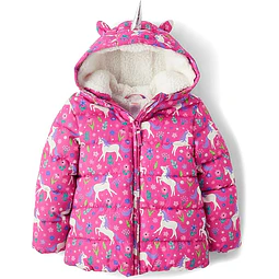 Gymboree - Parka Acolchada Unicornio Rosada con Sherpa