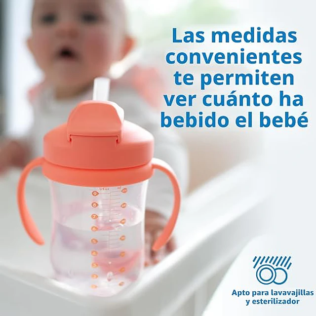 Dr. Brown's - Vaso Antiderrame con Bombilla Milestones - Rosado