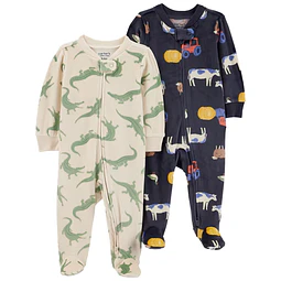 Carter's Child of Mine - Set 2 Pijamas Enteritos Velour - Cocodrilos y Granja