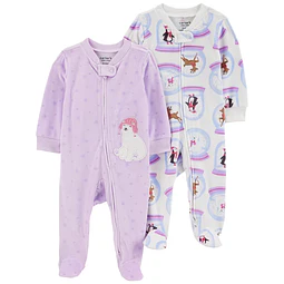 Carter's Child of Mine - Set 2 Pijamas Enteritos Velour - Oso Polar Morado