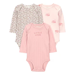 Carter's Child of Mine - Set 3 Bodies Manga Larga - Pink Floral