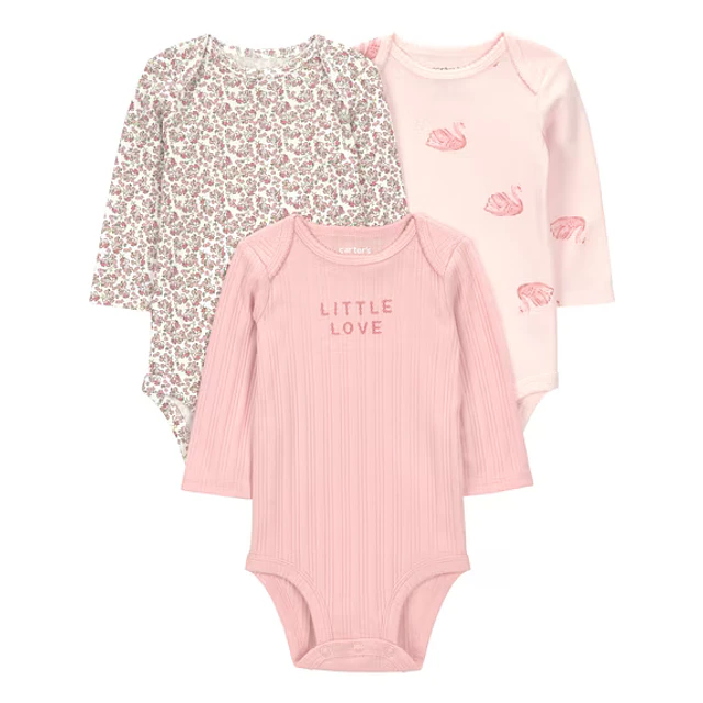 Carter's Child of Mine - Set 3 Bodies Manga Larga - Pink Floral