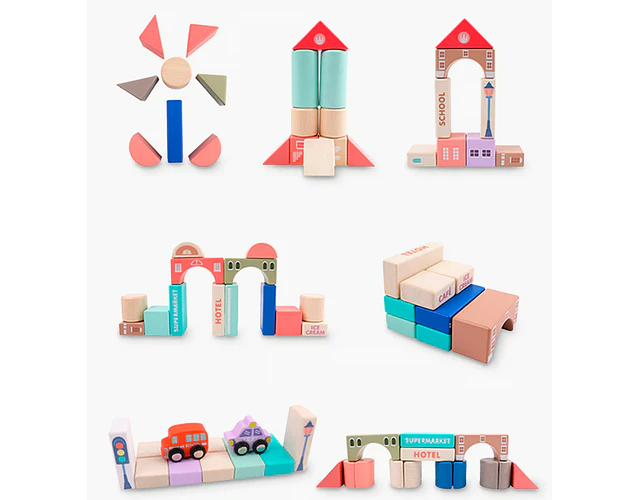 Ciudad de Bloques Montessori 100 piezas (el sueño de todo niño)