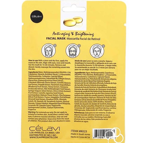 MASCARILLA FACIAL DE RETINOL ESSENCE FACIAL SHEET MASK - CELAVI 2