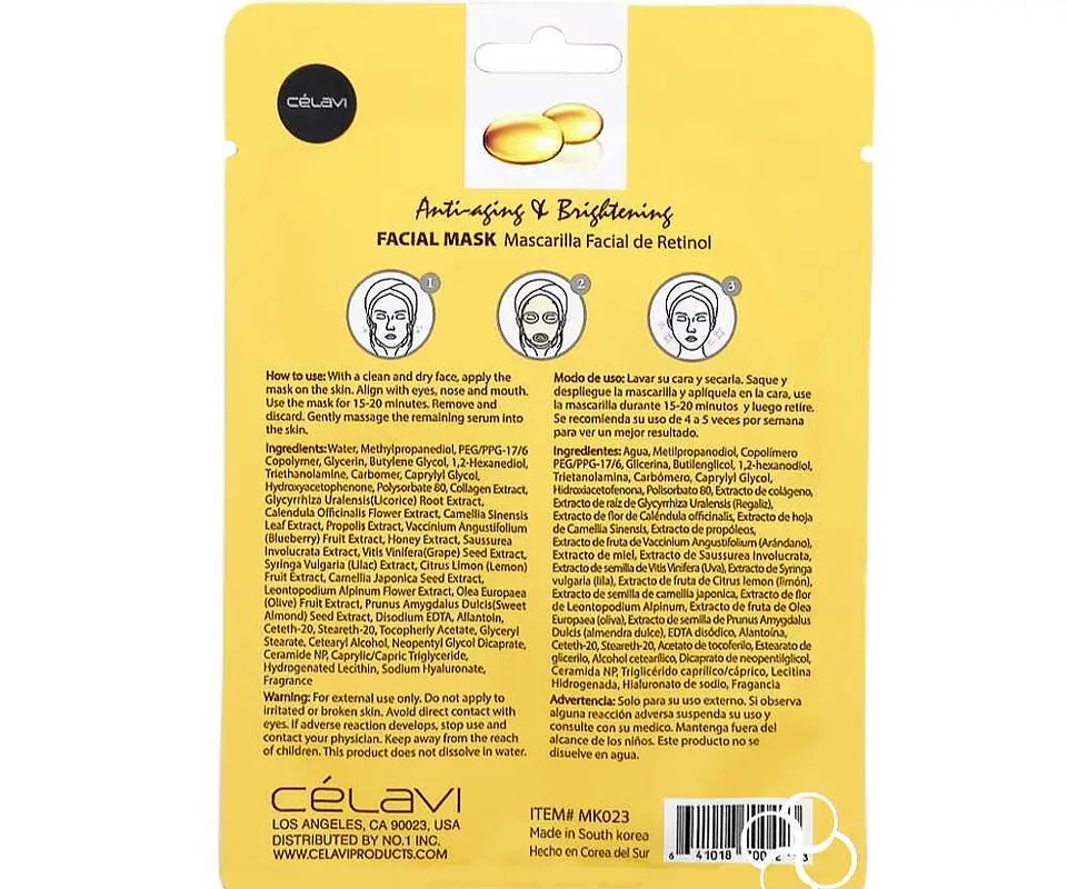 MASCARILLA FACIAL DE RETINOL ESSENCE FACIAL SHEET MASK - CELAVI 2
