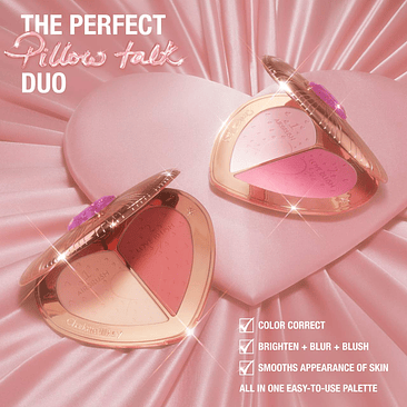 Pillow Talk Beauty Soulmates Airbrush Flawless Finish Brightening and Blush Powder Palette- Flawless Pink 4