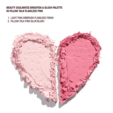 Pillow Talk Beauty Soulmates Airbrush Flawless Finish Brightening and Blush Powder Palette- Flawless Pink 2