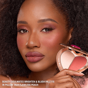 Pillow Talk Beauty Soulmates Airbrush Flawless Finish Brightening and Blush Powder Palette- Flawless Peach 6