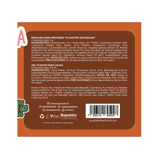 Set edición especial versión mini: Máscara para pestañas 10 aceites naturales negra + gel para cejas 6