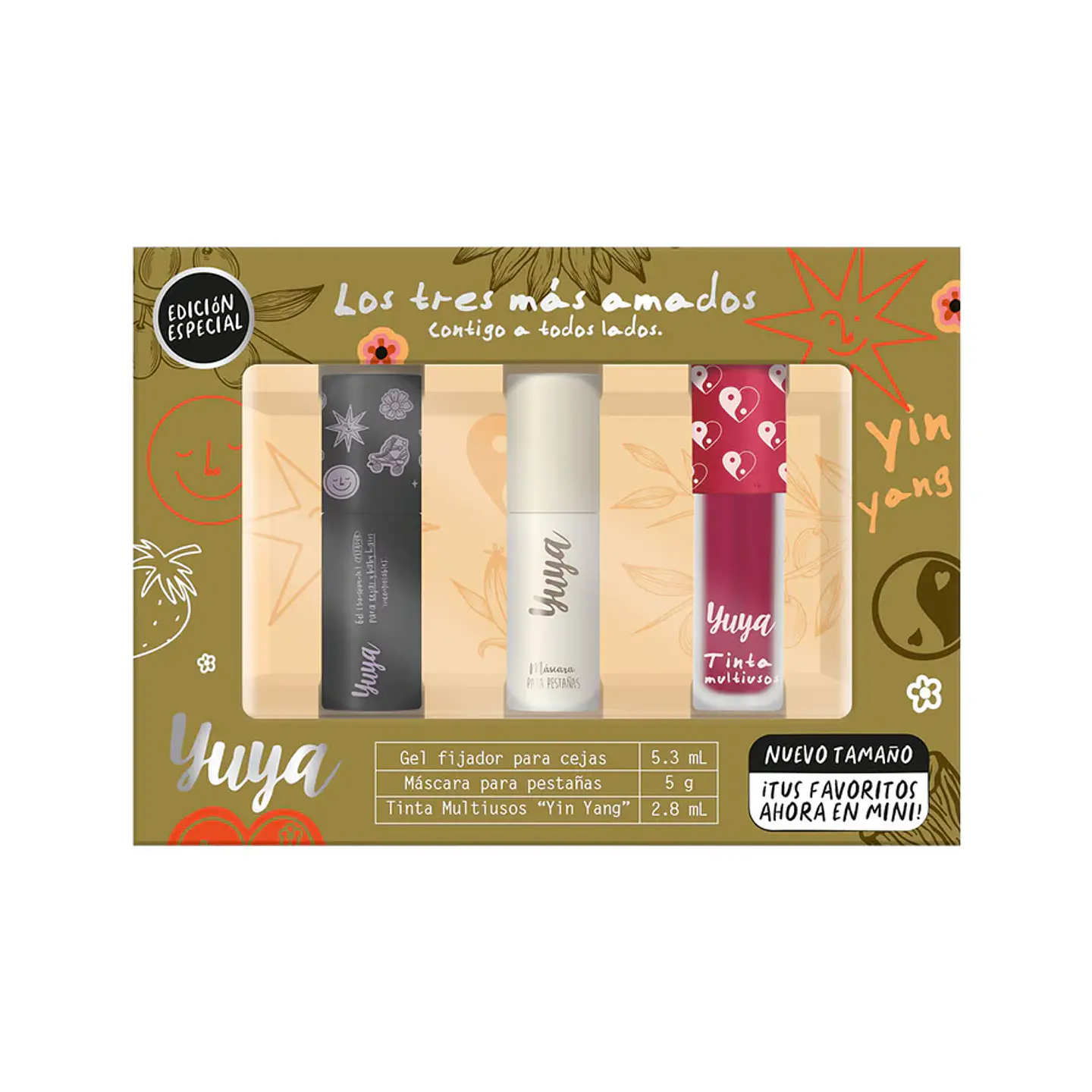 Set edición especial versión mini: Máscara para pestañas 10 aceites naturales negra + gel para cejas + Tinta Ying Yang 1