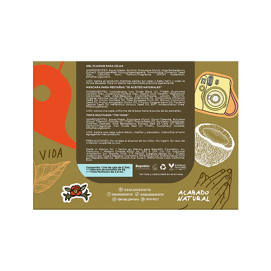 Set edición especial versión mini: Máscara para pestañas 10 aceites naturales negra + gel para cejas + Tinta Ying Yang 4