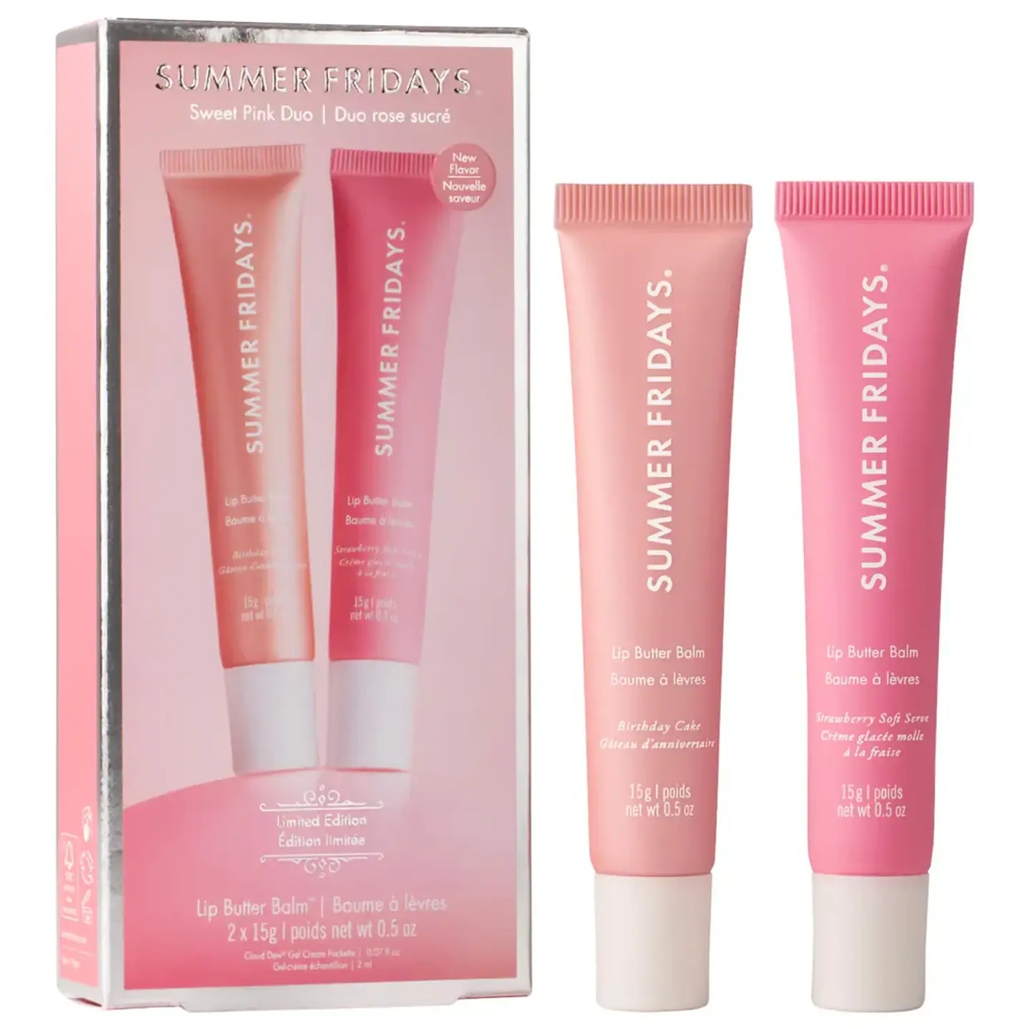 Summer Fridays - Sweet Pink Duo with Birthday Cake + Strawberry Soft Serve Lip Butter Balm 1