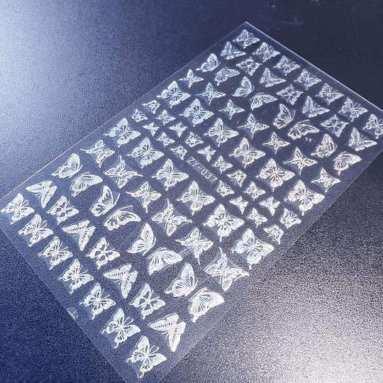 STICKERS MARIPOSA HOLO PLATA #037