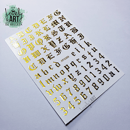 Sticker Letras y Números Góticos Dorado