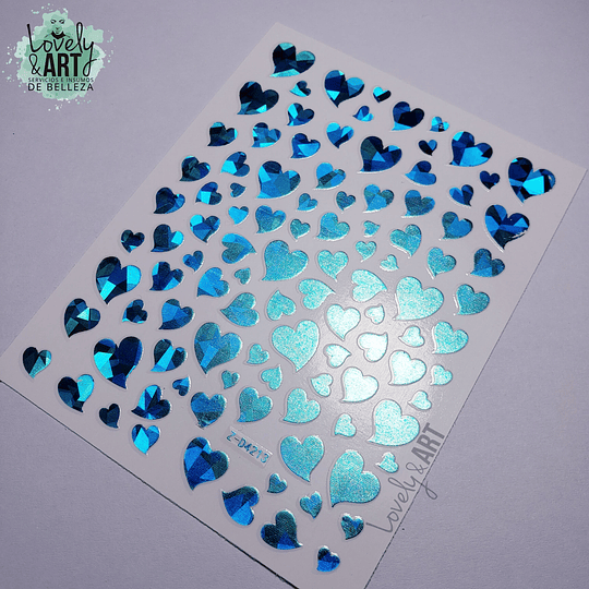 Stickers Corazones Azul Holografico