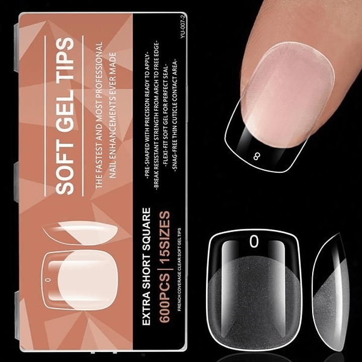 Uñas Soft Gel Extra Short Square  600pcs (Etiqueta Naranjo) 1
