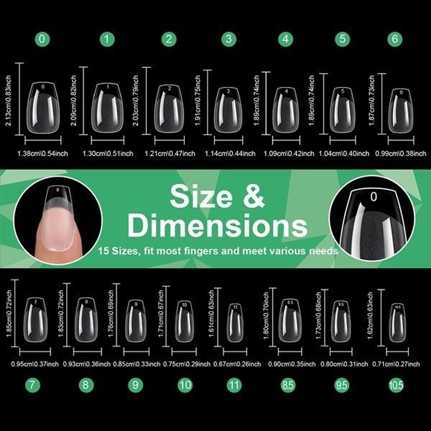 Uñas Soft Gel Short Coffin 600pcs (Etiqueta Verde) 2