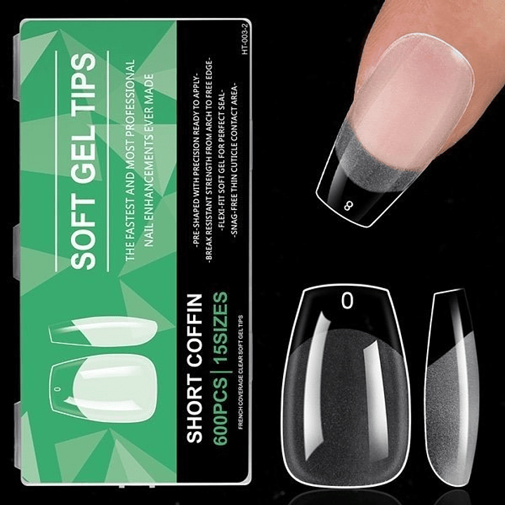Uñas Soft Gel Short Coffin 600pcs (Etiqueta Verde) 1