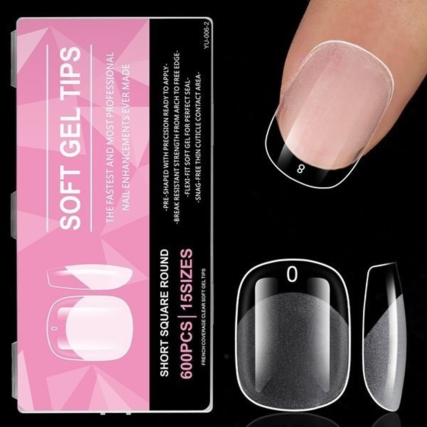 Uñas Soft Gel Short Square Round 600pcs (Etiqueta Rosado) 1