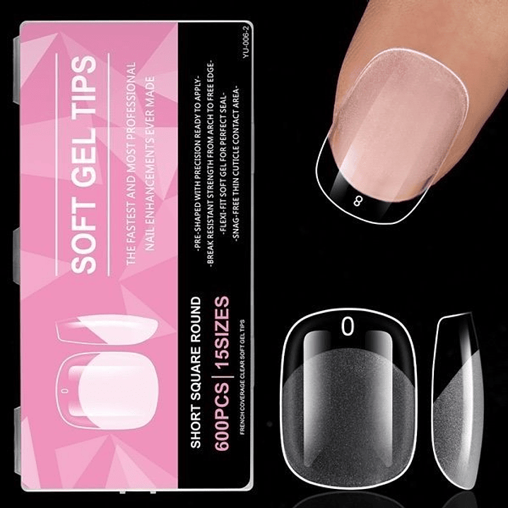 Uñas Soft Gel Short Square Round 600pcs (Etiqueta Rosado) 1