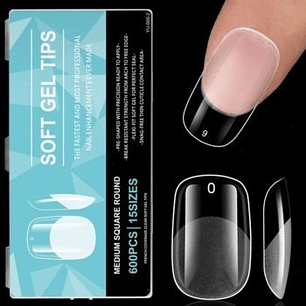 Uñas Soft Gel Medium Square Round 600pcs (Etiqueta Celeste)