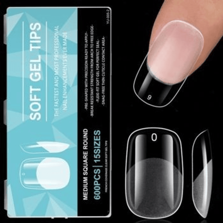 Uñas Soft Gel Medium Square Round 600pcs (Etiqueta Celeste) 1