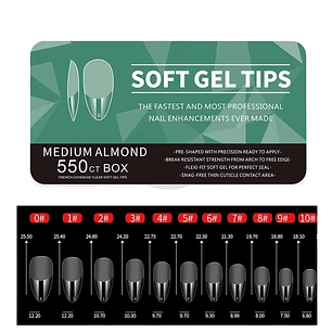 Uñas Soft Gel Medium Almond 550U (Caja Verde)