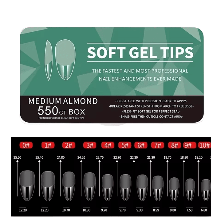 Uñas Soft Gel Medium Almond 550U (Caja Verde)