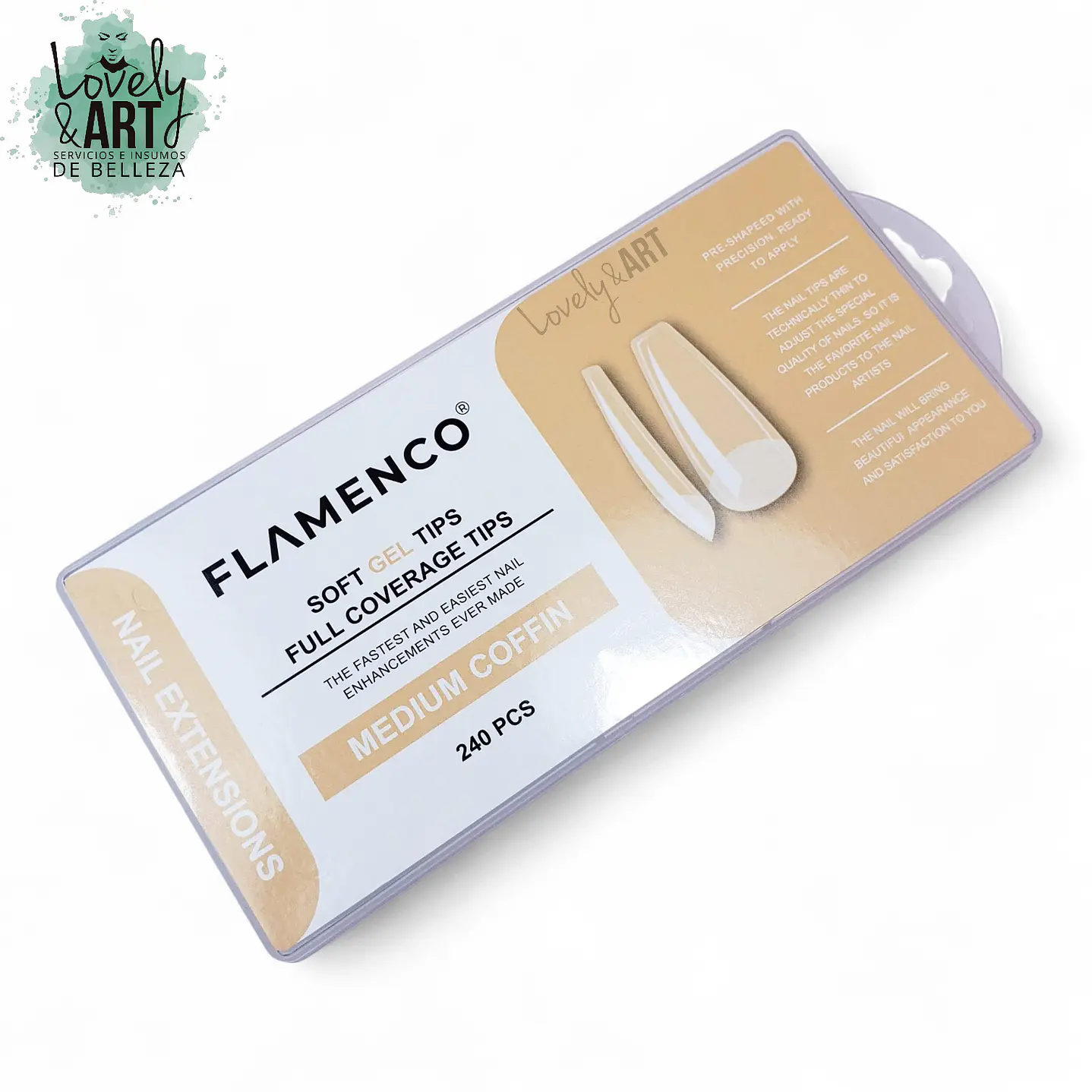 Uñas Soft Gel Medium Coffin Flamenco 240U (Caja Damasco Claro)