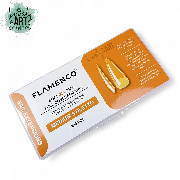 Uñas Soft Gel Medium Stiletto Flamenco 240u (Caja Naranja)