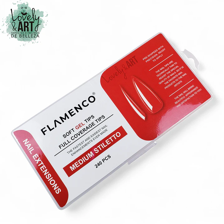 Uñas Soft Gel Medium Stiletto Flamenco 240u (Caja Roja)