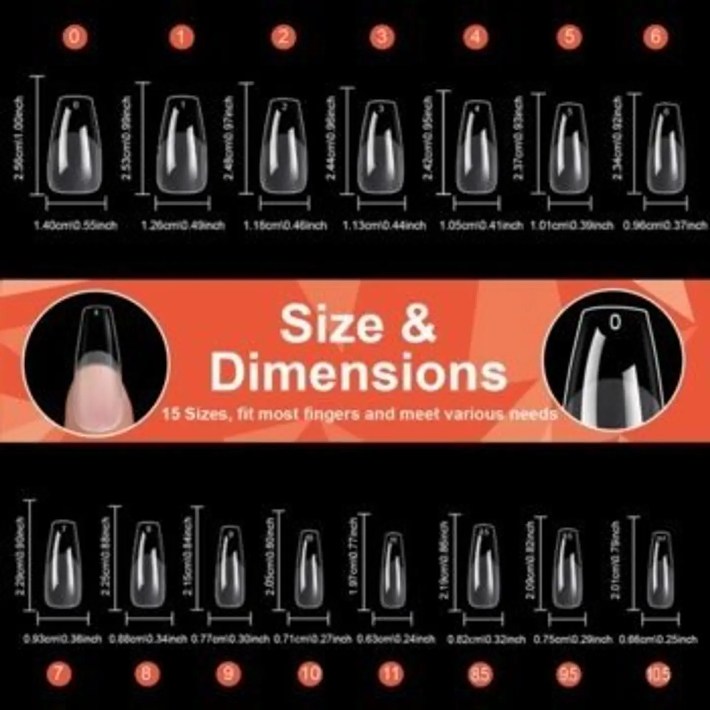 Uñas Soft Gel Medium Coffin 600pcs (Etiqueta Naranja) 2