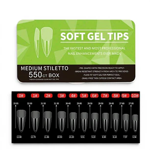 Uñas Soft Gel Medium Stiletto 550U (Caja Verde Manzana)