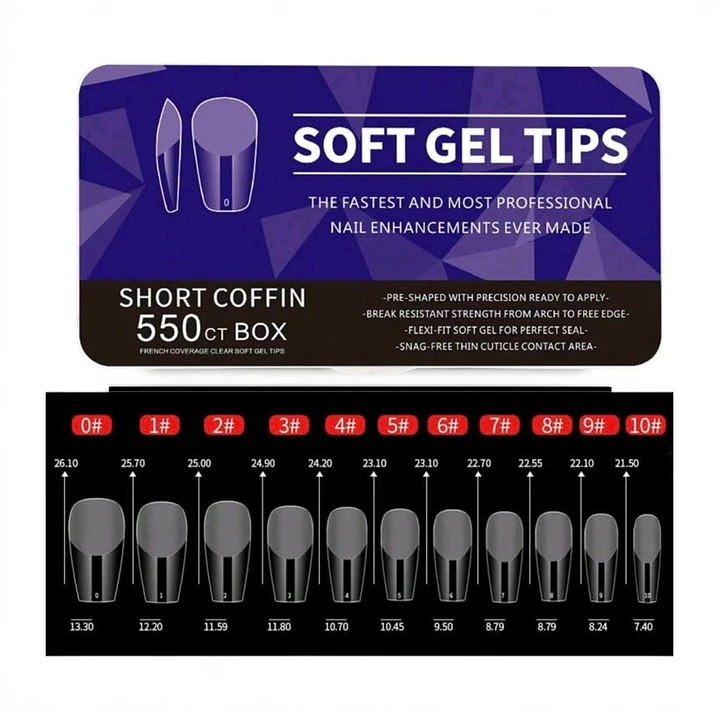 Uñas Soft Gel Short Coffin 550U (Caja Azulada)