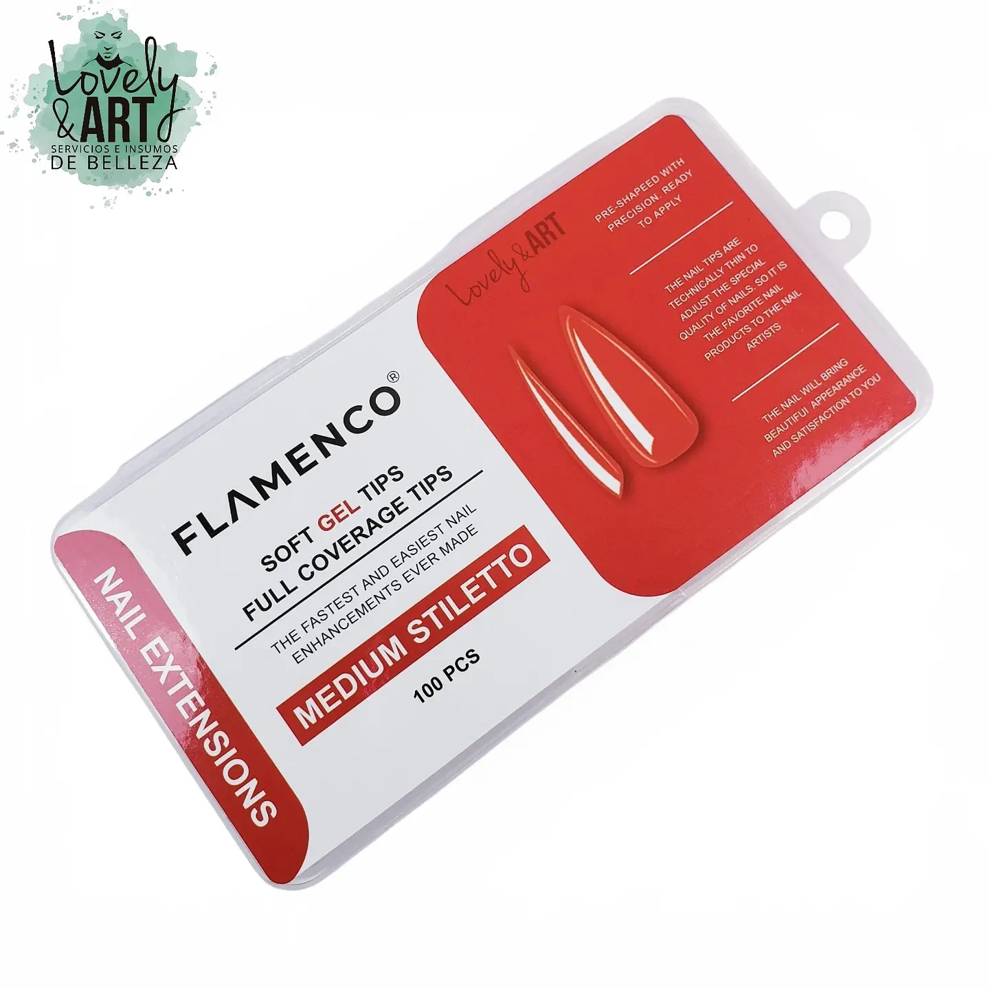 Uñas Soft Gel Medium Stiletto Flamenco (Caja Roja) 100U