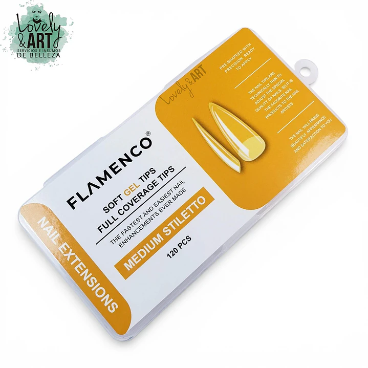 Uñas Soft Gel Medium Stiletto Flamenco (Caja Naranja) 120U