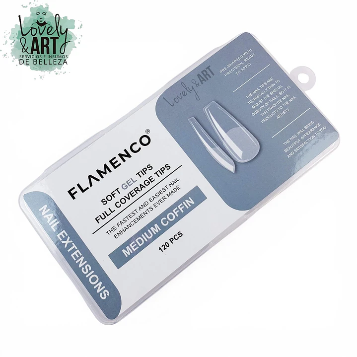 Uñas Soft Gel Medium Coffin Flamenco (Caja Gris) 120U
