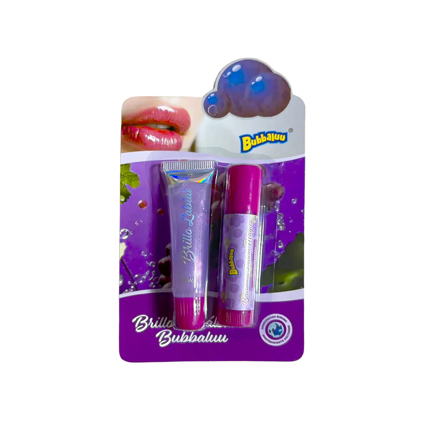 Pack de Brillo y Bálsamo Labial Uva Bubbaluu