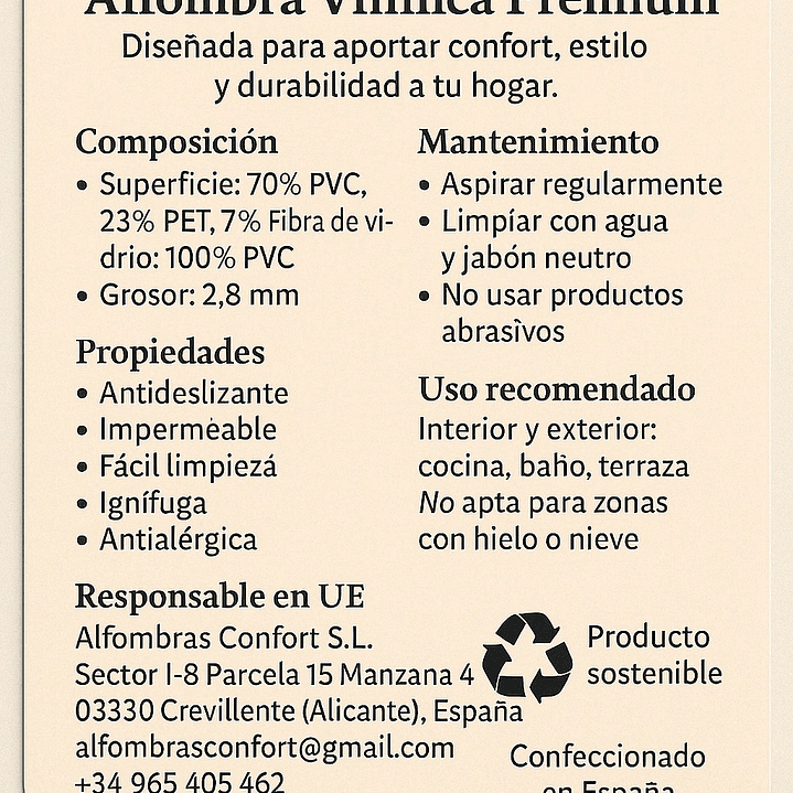 Alfombra vinílica DB5155A – Tejido verde y beige | Lavable, antideslizante, acabado al corte 16